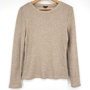 Express Fitted Waffle Long Sleeve Shirt Top Metallic Size L Shimmer‎